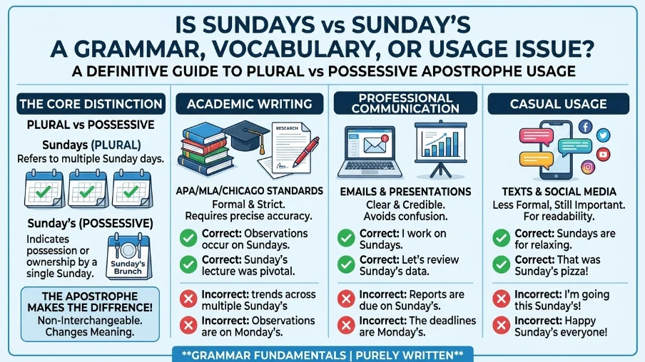 Is Sundays vs Sunday's a Grammar, Vocabulary or Usage Issue?