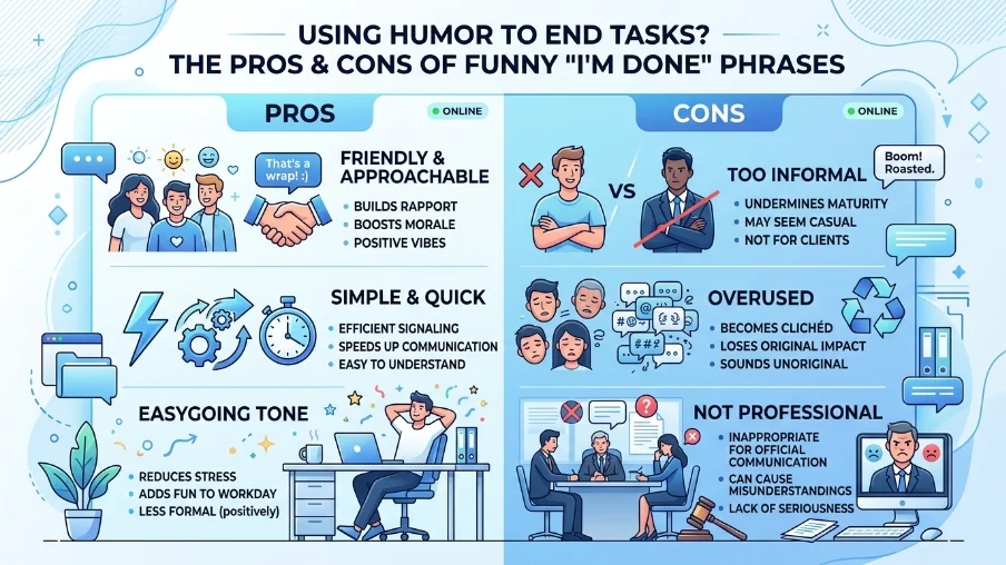 Pros and Cons of Using “funny ways to say I’m done”