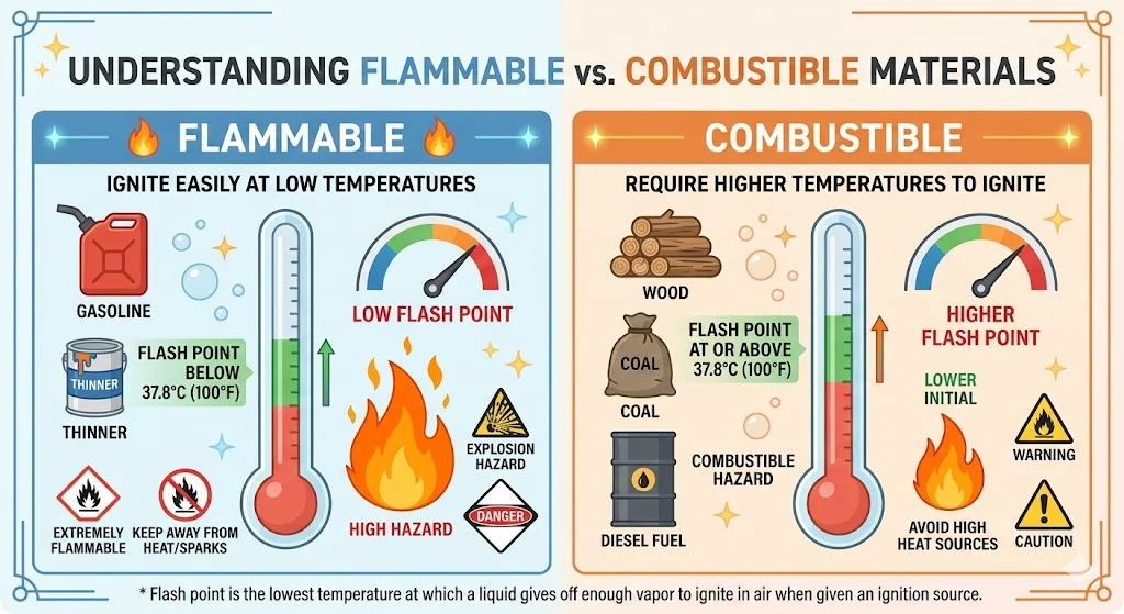 combustible vs flammable