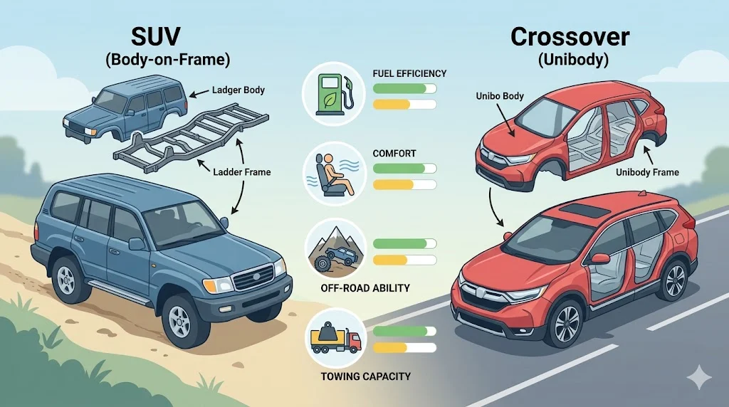 SUV vs Crossover: Key Differences, Pros, Cons and Buying Guide For 2026