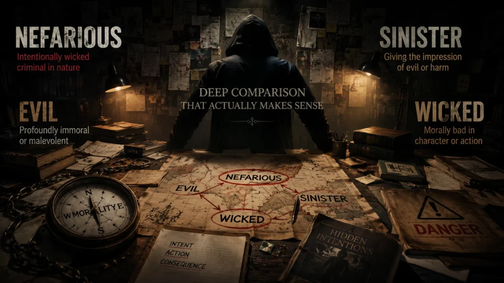 Nefarious vs Similar Words (Deep Comparison That Actually Makes Sense)