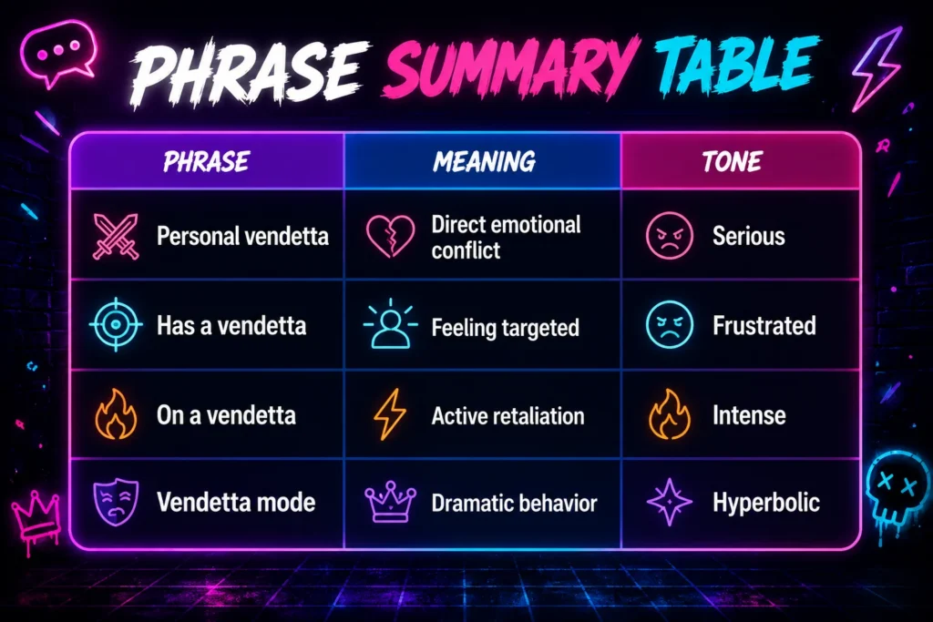 Phrase Summary Table